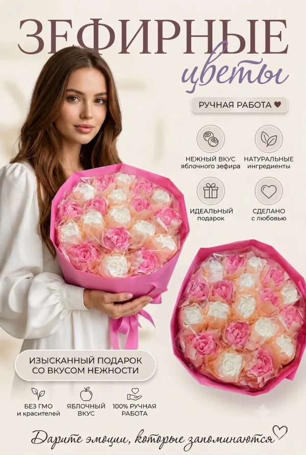 №1 Букет Зефирный Размер XL бело-розовый,350г в Черемхове